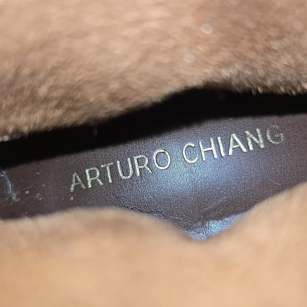 ARTURO CHIANG Women's Size 6 Brown Leather Tall Riding Boots Brass Buttons‎ GUC